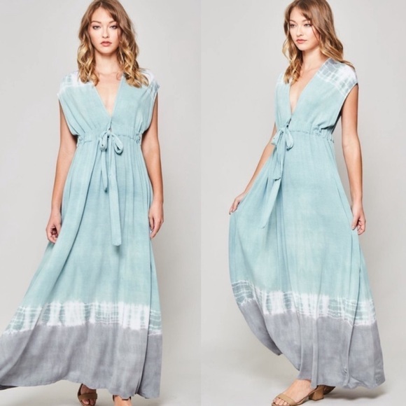 Mint Ombré Tie Dye Maxi Dress - Picture 1 of 8